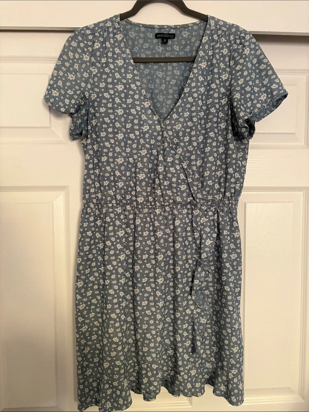 J. Crew Dusty Blue Floral Wrap-Style Dress